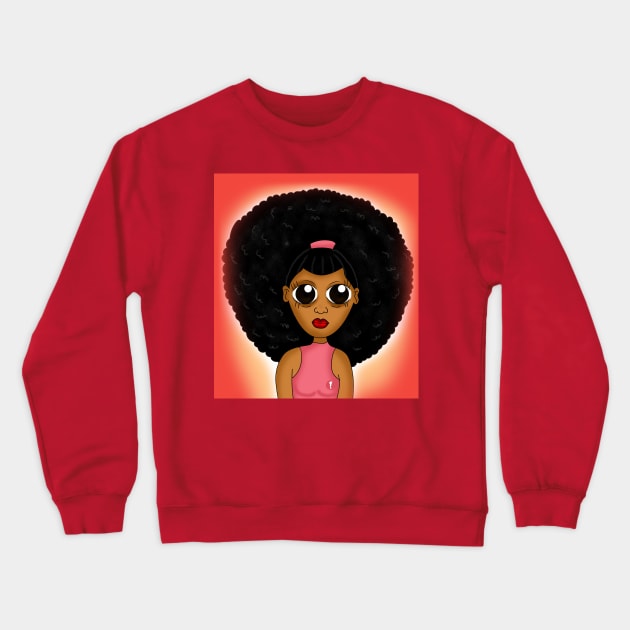 Cute brown skin girl with afro digital art drawing Crewneck Sweatshirt by Spinkly Creations 